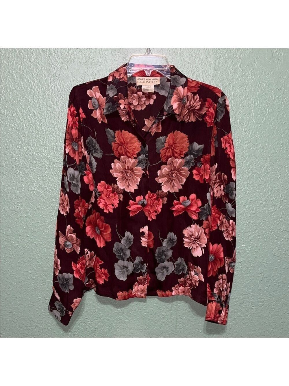 Vintage 100% silk floral blouse flowers long sleeve shirt cottagecore granny